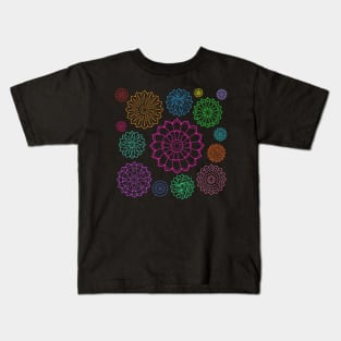 Colorful Groovy Flower Pattern Outline Kids T-Shirt